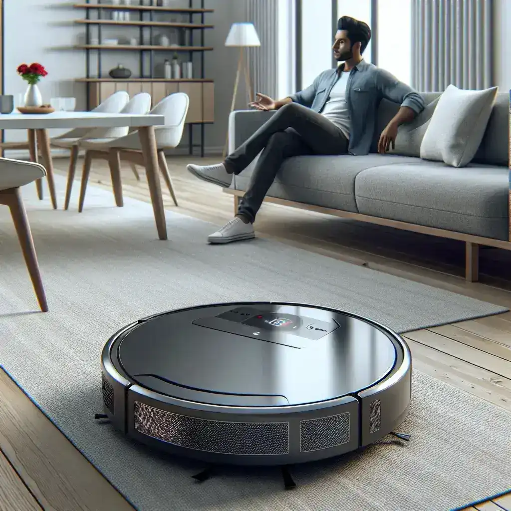 Alt text: "Aspirador robô da LG em destaque, equipado com tecnologia de reconhecimento de comandos em português, ilustrando a inovação em produtos de limpeza inteligentes."