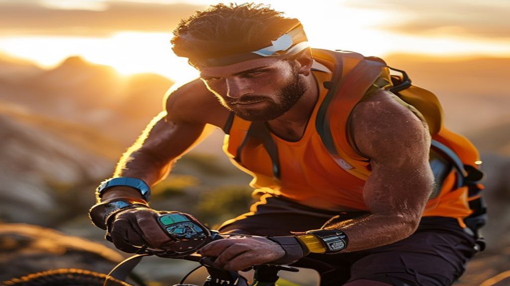 Atleta com smartwatch durante esporte radical